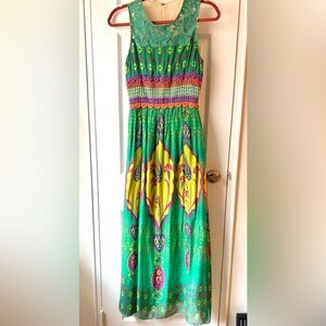 Hemant and Nandita Green Crochet Silk Maxi Dress from Anthropologie